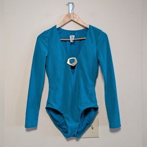 Trina Turk Textured Chevron Long Sleeve One-Piece Swimsuit M